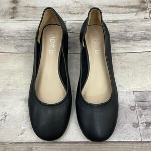 Silent D Annabelle Black Leather Low Block Heels Pumps Round Toe Size 9 Work